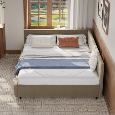 Lit plateforme tapissier réversible en L avec tissu en velours