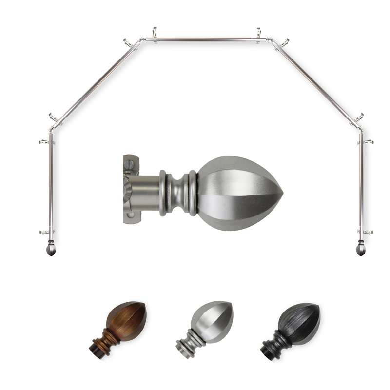 Ensemble de tringle à rideaux simple et quincaillerie pour fenêtre à 5 côtés Judi, Nickel satiné, 18 à 28 po (de chaque côté)