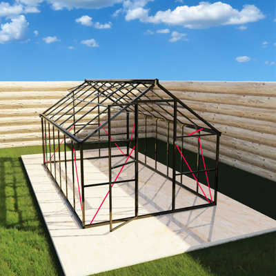 Serre de jardin en aluminium noir avec panneaux en polycarbonate et évent de toit de l 8 pi x P 16 pi