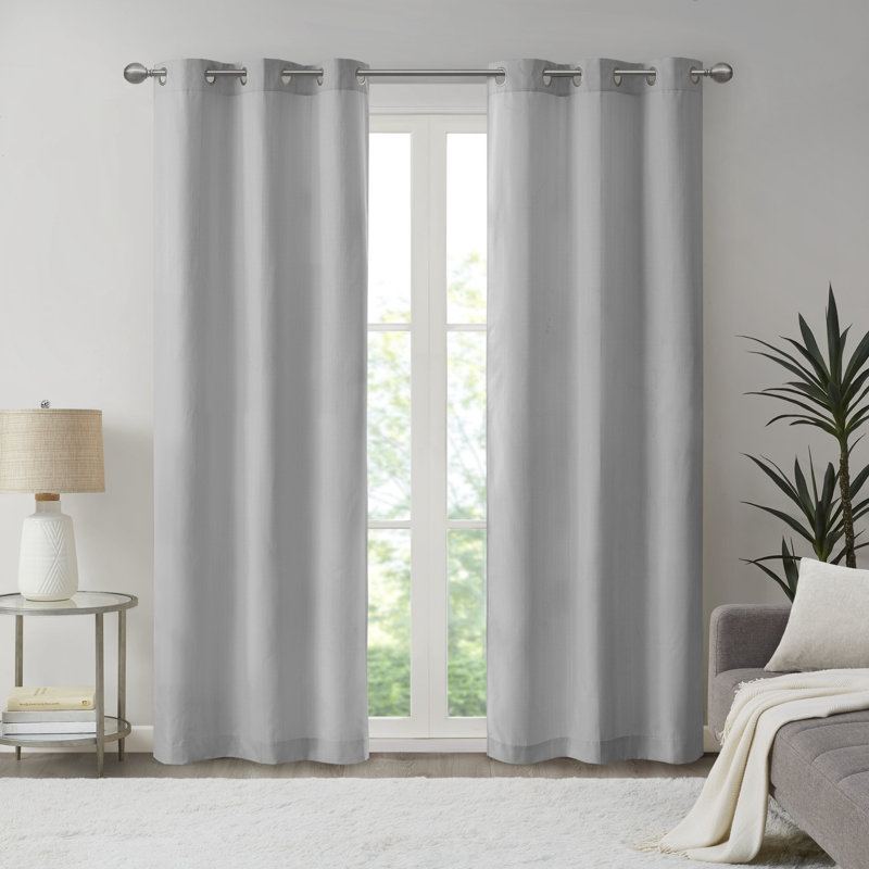 Gray Basketweave Room Darkening Outdoor Curtain Panel Pair