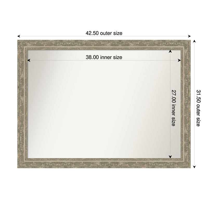 Filigree Non-Beveled Framed Wall Mirror, Silver, 31.5" x 42.5"