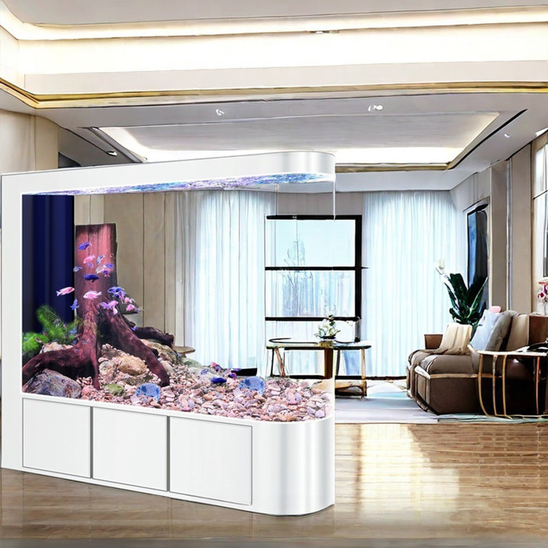 Aquarium moderne semi-circulaire Eco, H 58,2 po x l 47,2 po x P 15,7 po, Blanc