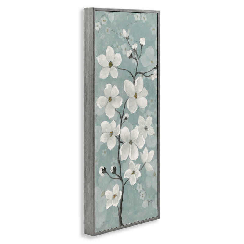 Fleur de pommier sur giclée verte encadrée, design par Janet Tava, Estampe numérique Farmhouse, H 30 po x l 13 po