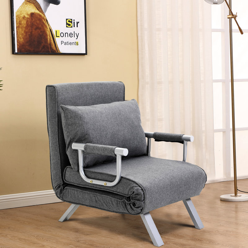 Chaise-lit pliante grise, couchette réglable à 5 positions avec coussin et structure en acier robuste pour cadre de bureau personnel
