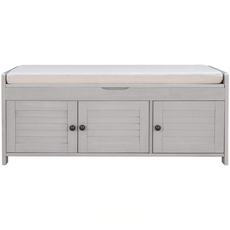 Storage Bench With 3 Shutter-Shaped Doors, Shoe Bench With Removable Cushion And Hidden Storage Space (Gray Wash, OLD SKU: WF284226AAE), Shoe Storage