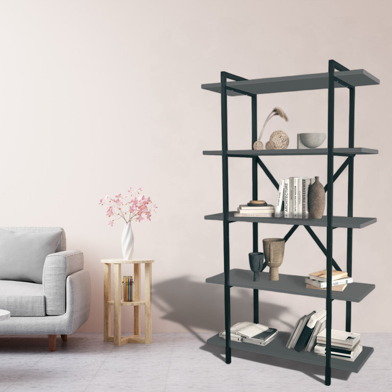 Aicen 159.6cm H x 90cm W Metal Bookcase, Anthracite