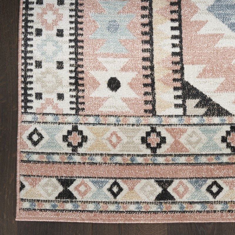 Lajeune Southwestern Machine Washable Area Rug in Beige, Rectangle 5'3" x 7'