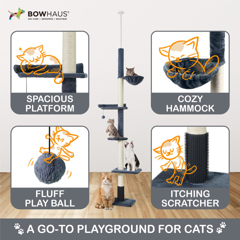 Tucker Murphy Pet™ Floor to Ceiling 104”-115” Height Adjustable Multi-Tier Cat Tree, Multiple Options, Beige