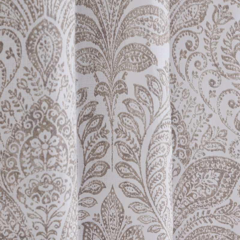 Juleesa Polyester / Linen Light-Filtering Paisley Print Curtain Panel with Grommet Top , Taupe, 50" W x 63" L