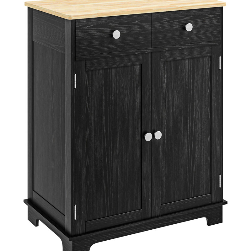 Buffet pour salle à manger - comptoir en bois massif, 2 tiroirs, portes, tablette réglable en comptoir noir vieilli