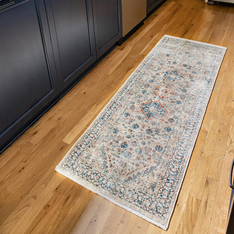 Tapis beige / bleu / gris Kaleigh, Tapis de couloir 2 pi x 8 pi