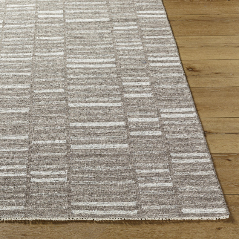 Caniesha Striped Hand Woven Flatweave Wool Area Rug in Nickel/Sage, Rectangle 2' x 3'