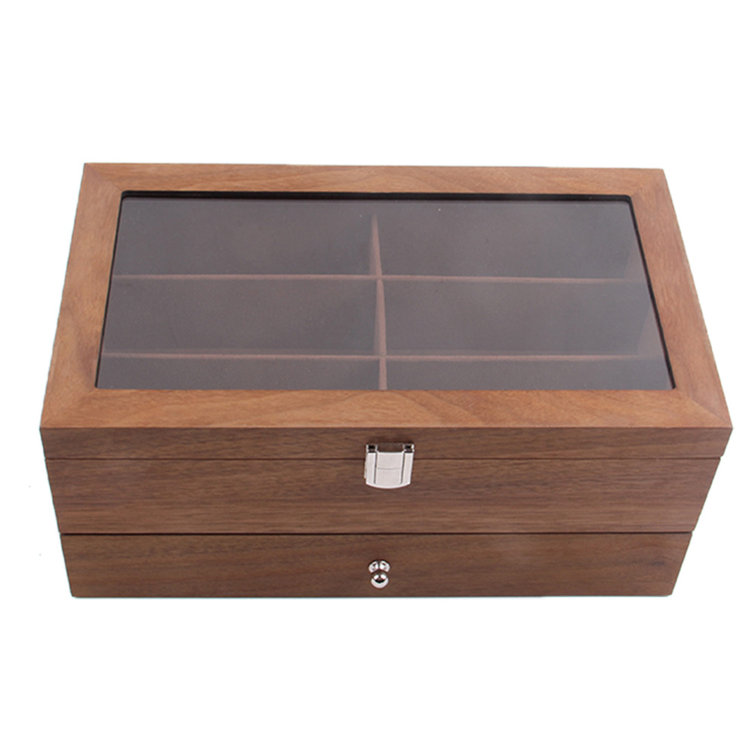 8 Slots Wooden Glasses Storage Case Sunglasses Box Display Walnut w/Clear  Lid US | eBay