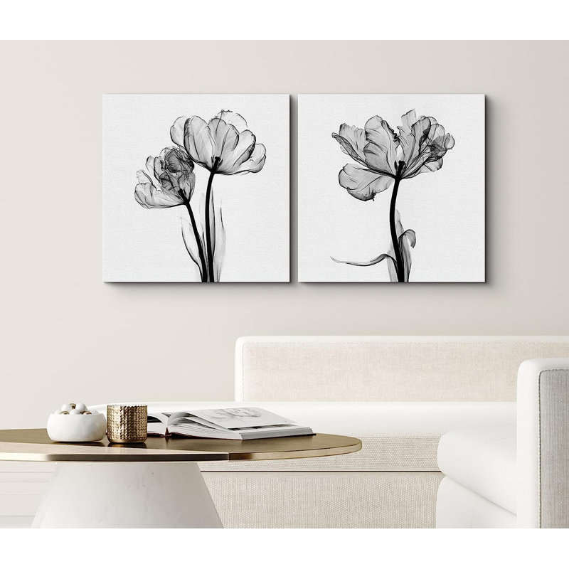 «Minimal Botanical Detailled X-Ray Tulip», reproduction sur toile 2 pièces, Toile tendue, H 24 po x l 48 po x P 1,5 po