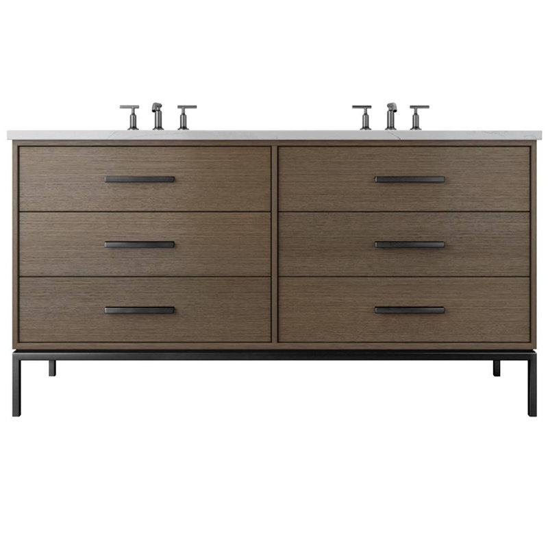 Meuble-lavabo à double tiroir blanc Rift, Fumé moderne, Noir mat, 60"