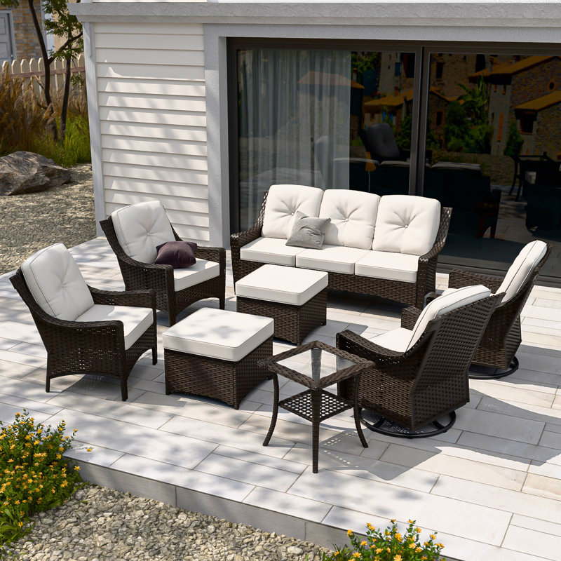8 Piece Sectional Seating Group Rocker Chair with Cushions, Beige