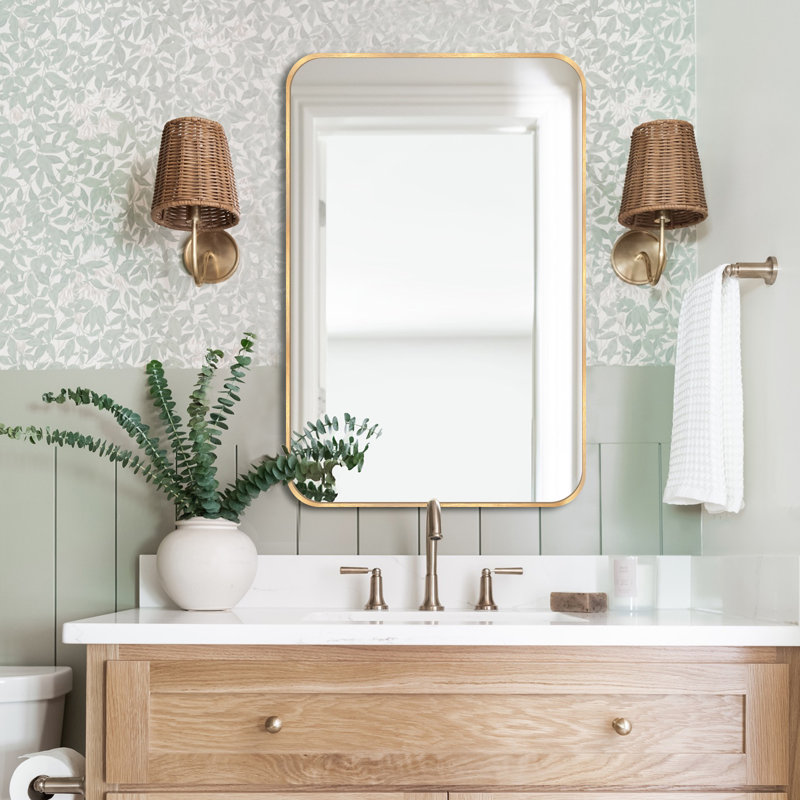 Viridiana Metal Rectangle Wall Mirror, Brushed Gold, 30" x 20"