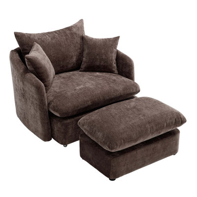 46" Chenille Upholstered Swivel Sofa Chair+Orroman