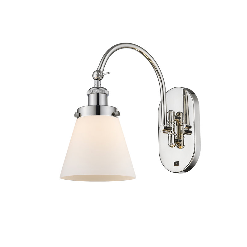 Applique murale 1 lumière 6 "avec bras pivotant 6" Shauna Cone, Blanc mat, DEL, Nickel poli