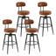 Ensemble de 4 tabourets de bar pivotants en similicuir avec dossier rembourré noir et brun-128949390-128949393