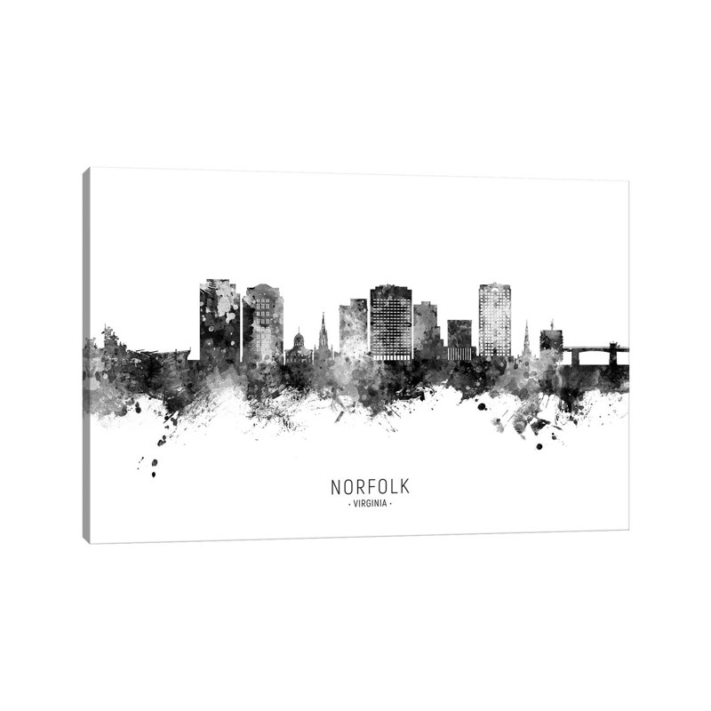 Norfolk Virginia Skyline Name by Michael Tompsett - Wrapped Canvas Print, 20.32cm H x 30.48cm W x 1.91cm D
