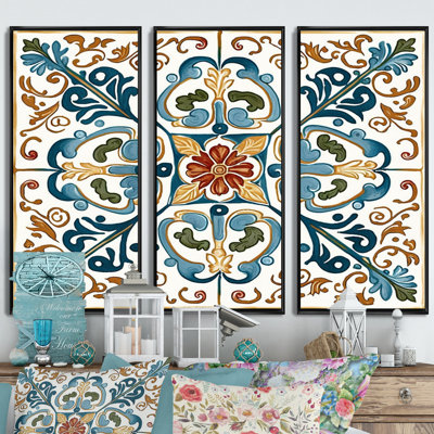 " Mediterranean Tiles In Retro Blue VI " by Designart 3 - Pieces