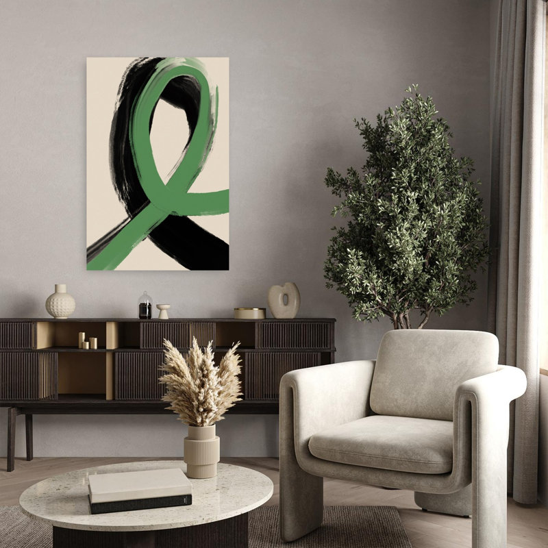 Green Ribbon Flow Abstract Contemporary Minimalist Wall Art Print by Treechild - Wrapped Canvas Print, 91.44cm H x 60.96cm W