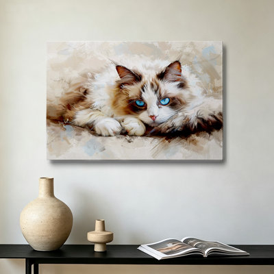 Adorable Blue-Eyed Ragdoll Cat Fine Art Stretched Canvas Wall Art - Gallery Wrapped - Living Room Decor