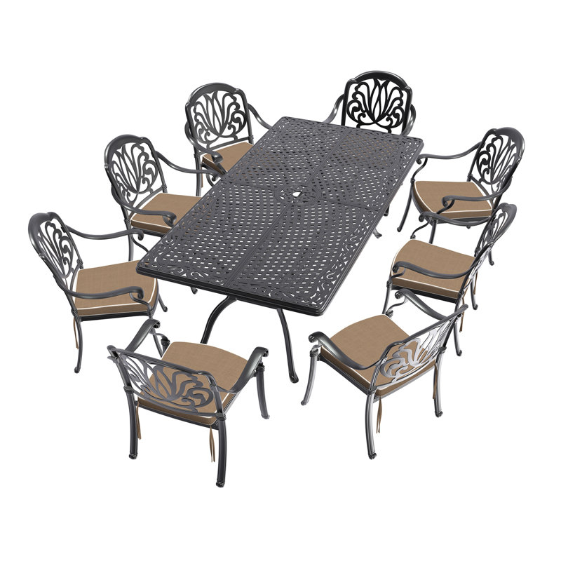 De patio en aluminium coulé avec cadre noir et coussins de siège, 8