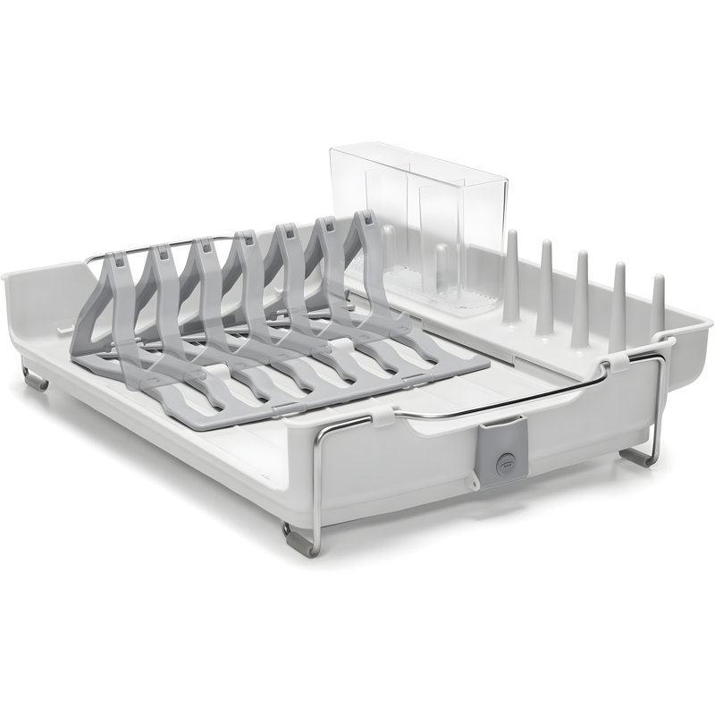 Égouttoir à vaisselle pliable avec porte-assiette escamotable, porte-ustensiles divisé et pieds pliables pour un rangement compact et un séchage efficace
