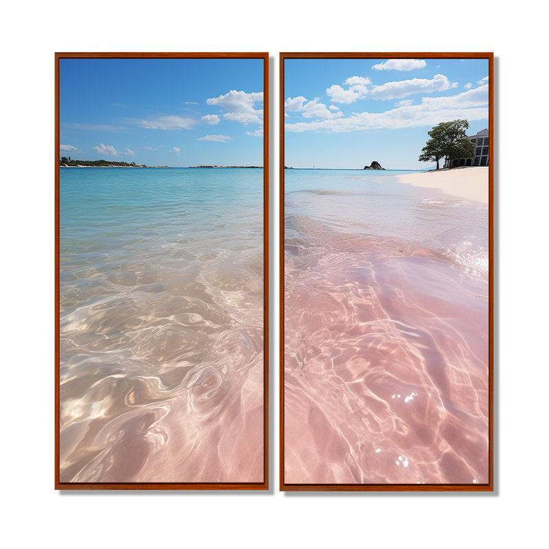 Plage de sable rose I - art mural nautique, 32" H x 32" W, Floater Frame, Brown