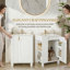 Meuble-lavabo classique 24 po avec lavabo en céramique - Structure en bois de pin massif, porte à fermeture en douceur avec tablette à 2 niveaux, espace de rangement latéral ouvert et sous-lavabo, armoire autoportante pour petites salles de bain-1138914548