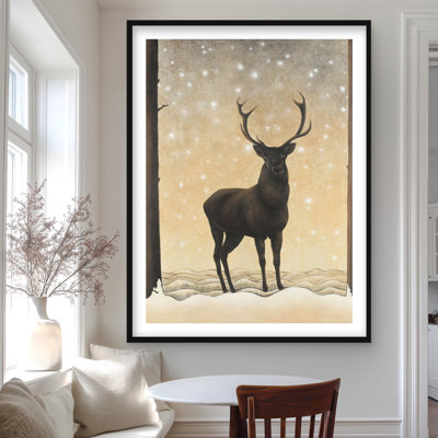 Chevreuil en hiver | Reproduction matte brune encadrée