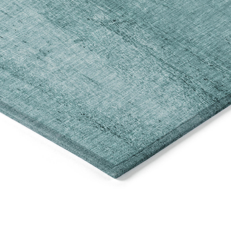 Tapis bleu intérieur / extérieur en polyester tissé à la machine Loreen, Rectangle 10 pi x 14 pi