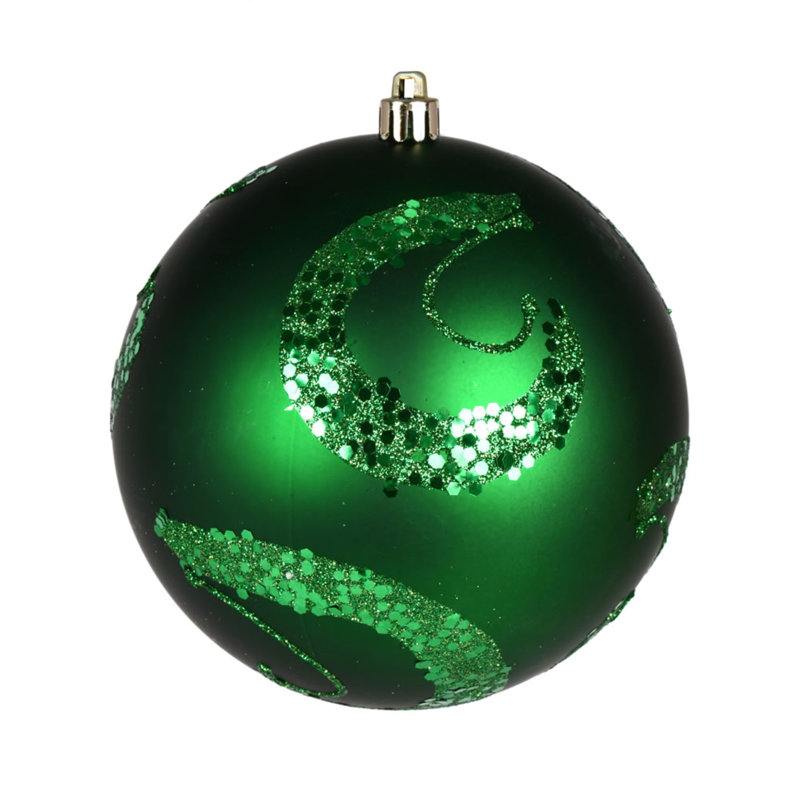 Ornement boule mat à paillettes, Vert, 4