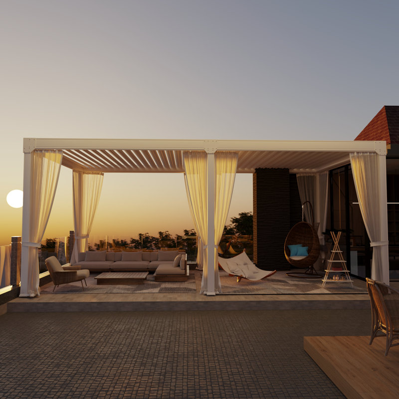 Pergola en aluminium à toit réglable, Beige, Guirlande 20 pi x P 10 po