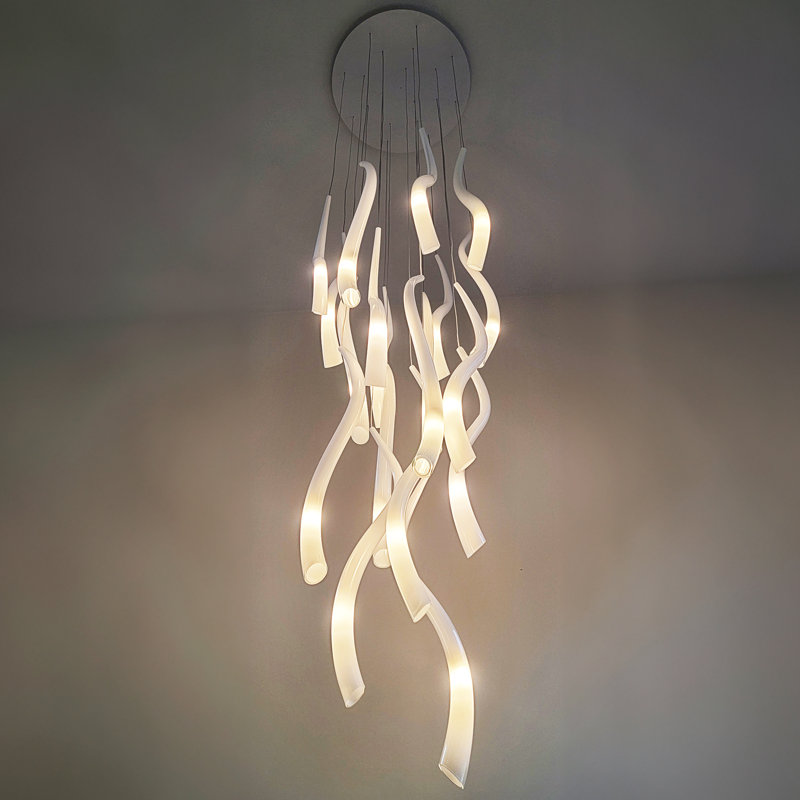 Cornetto 18 - Light Cluster Pendant, Frosted Milk White, 84" H x 24" W x 24" D, Silver