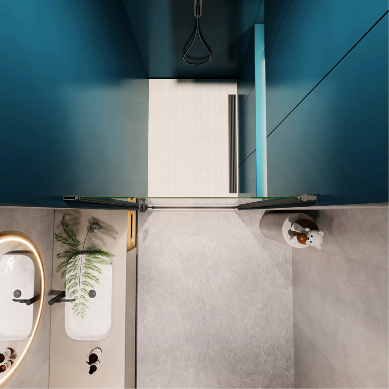 Universal Pivot Matte Black Shower Door. 1/4" Tempered Glass, 1 3/8" Adjustable, 36000 Times Verified, Leak Feature Door With Adjustment - Matted Glass Wall Channel #304 Stainless Steel Handle Smooth