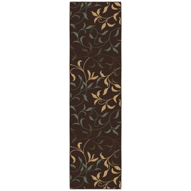 Ottohome Non-Slip Leaves Area Rug For Living Room, Hallway Runner, Entryway Rug, Brown, Runner 1'10" x 7'