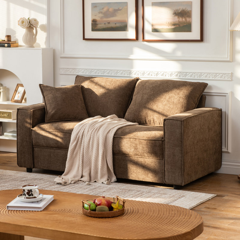65 '' Upholstered Sofa 2 Seater Couches Small Loveseat For Small Apartment Living Room, Brown