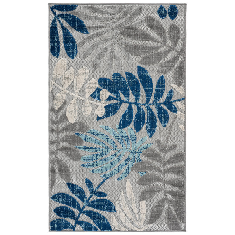 Tapis intérieur / extérieur floral tissé à la machine Langford , Rectangulaire 3 pi x 5 pi