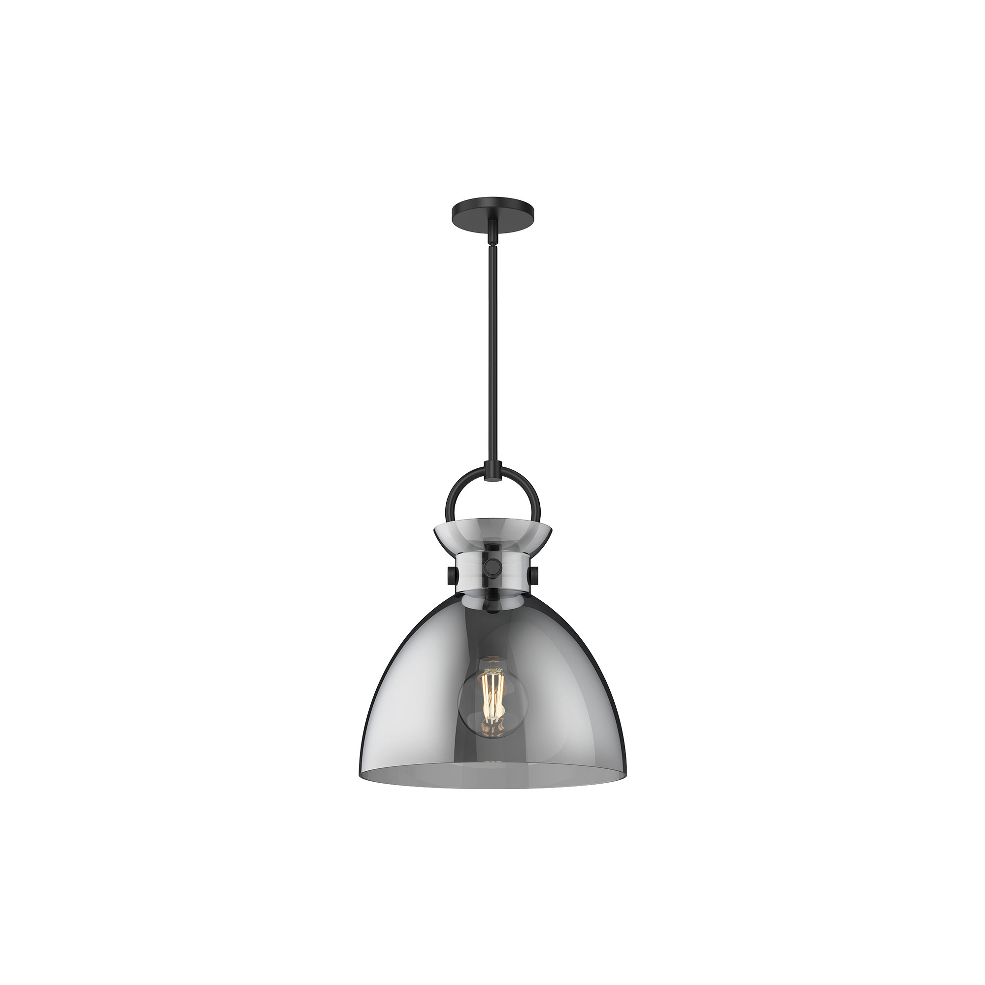 Tinka Single Light Glass Steel Pendant, Smoked, 17.13" H x 14" W x 14" D, Matte Black