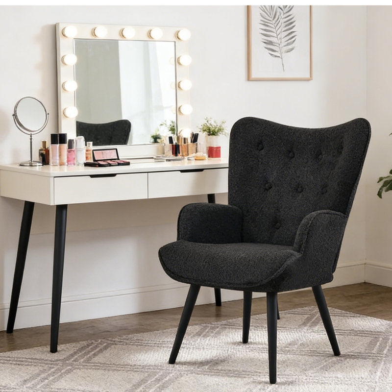 Fauteuil Ethelsville, Imitation fourrure de sherpa noir