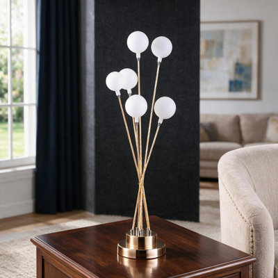 Lampe de table sphérique en aluminium et or jaune 27,5 "à 6 lumières DEL Aluminun