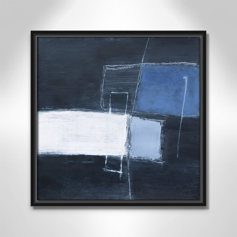 Collection Luxe Slate Blue «Luxe Slate Blue - Square Version» par Casa Fine Arts, Cadre flottant noir, H 17,5 po x l 17,5 po