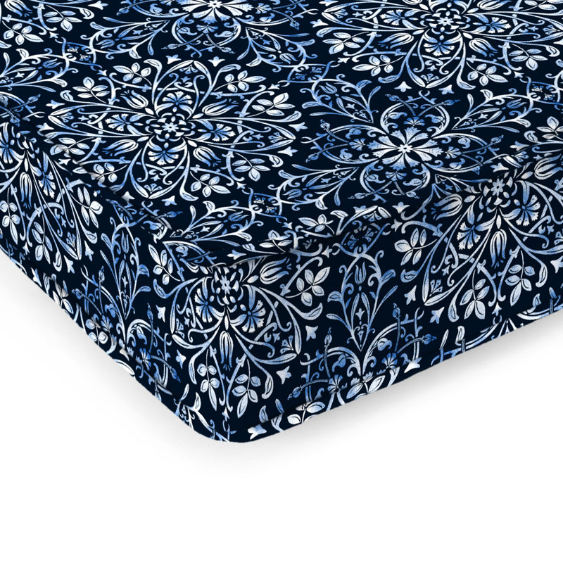 47" x 17" Outdoor Bench Cushion with Ties and Welt, Dresden Midnight