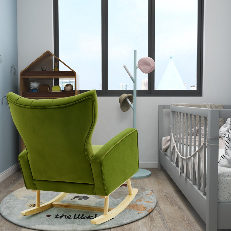 Chaise berçante Jahsun, Velours vert olive