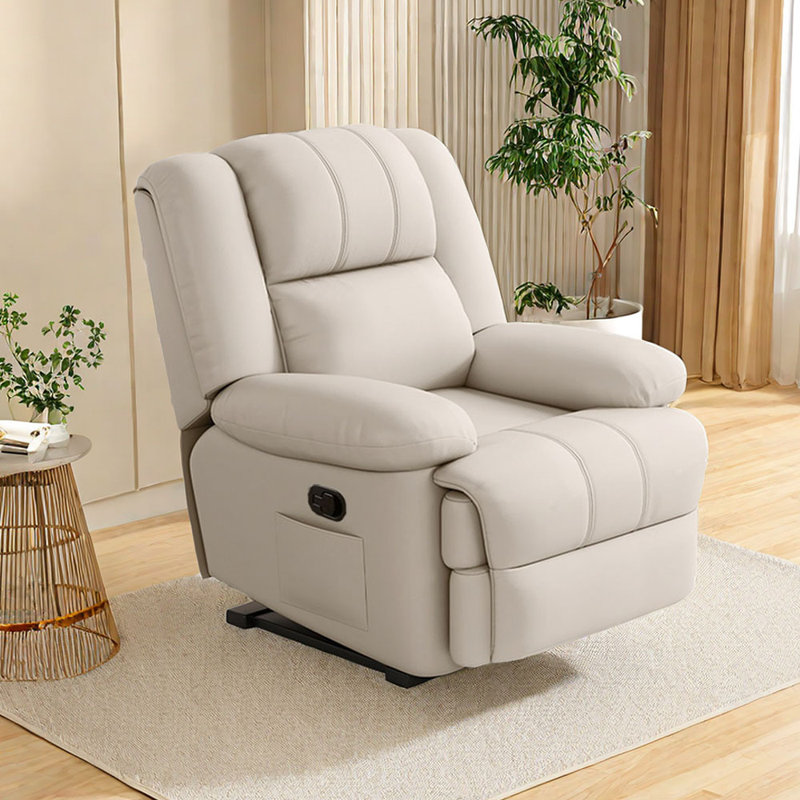 Minisha Faux Leather Swivel Recliner, Beige Faux Leather