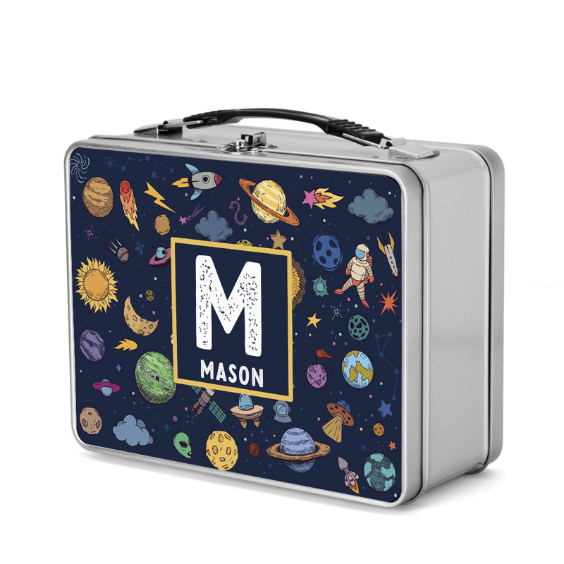 Custom Stainless Steel Lunch Box, Outerspace Design, Easy-To-Open, BPA-Free, 8.6" X 6.6" For Kids, Oui