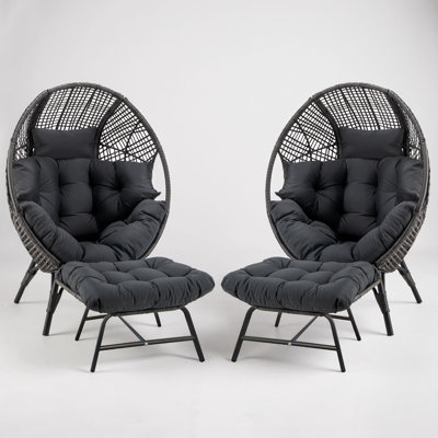 Bagryana 2-Piece Outdoor Wicker Egg Chair Set with Ottomans and Cushions